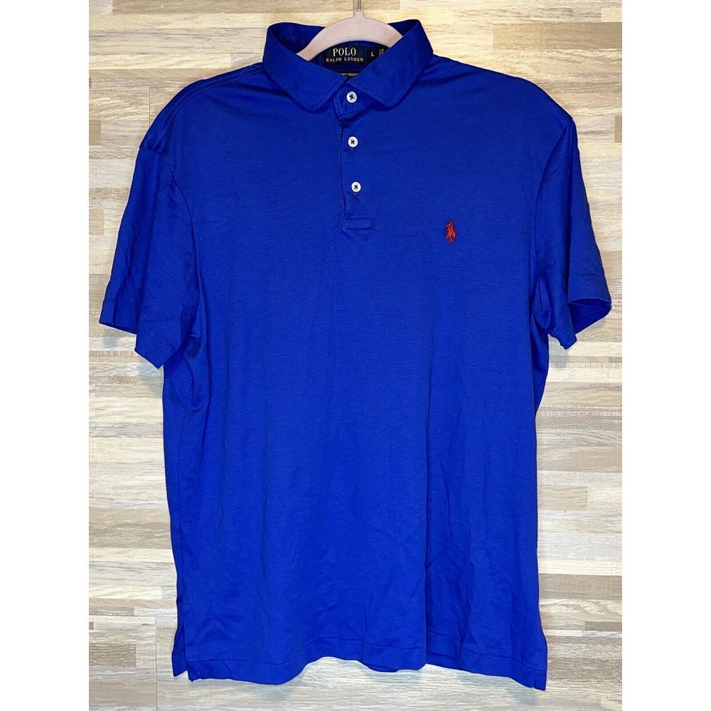 POLO RALPH LAUREN Mens Pima Soft Touch Polo  Size Large Blue Short Sleeve #289